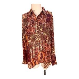 Lucky Brand boho 100% silk button down Size Large